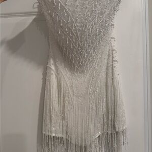 Elegant White Beaded Fringe Dress